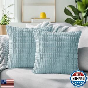 Corduroy Decorative Light Blue Throw Pillow Covers 16x16 Inch Set of 2